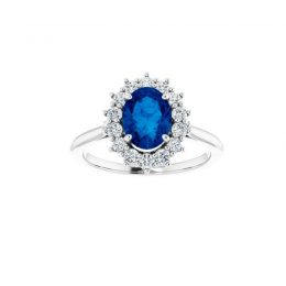 Genuine Blue Sapphire and Diamond Rings 14k White Gold