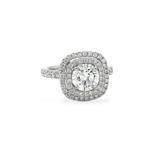 Round Brilliant Diamond and Double Halo Engagement Ring 2.05 ctw in Platinum