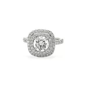 J3969 Round Brilliant Diamond and Double Halo Engagement Ring 2.05 ctw in Platinum