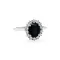 Natural Dark Blue Sapphire and Diamond Halo Ring in 14K White Gold