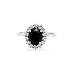 Natural Dark Blue Sapphire and Diamond Halo Ring in 14K White Gold