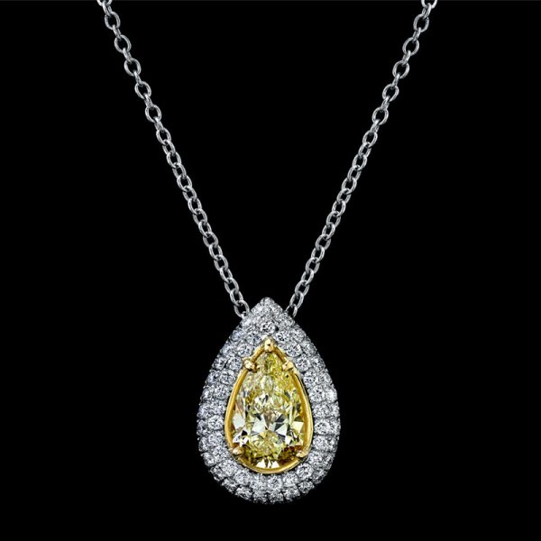 PEAR SHAPED YELLOW DIAMOND PENDANT in excellent cut