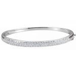 Diamond Prong Set Round Brilliant Bangle Bracelet 1.50 ctw in 14K White Gold
