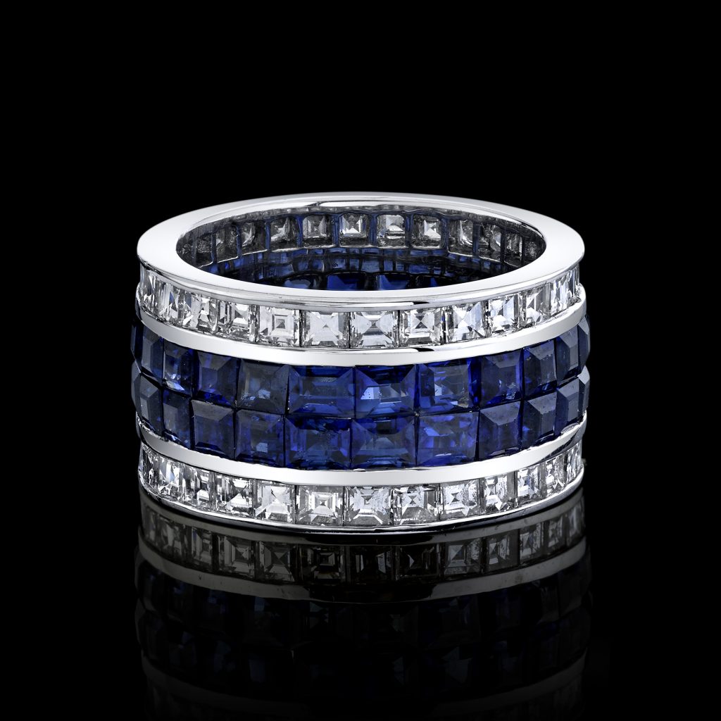 Diamond and Blue Sapphire Invisible Set Ring