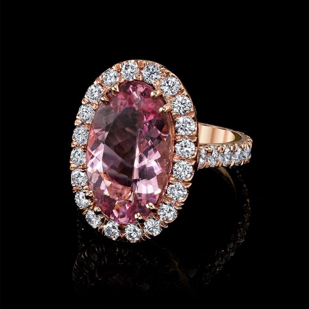 Diamond and VIVID Pink Morganite Oval (4.94 ct) Ring 6.34 TCW 18K ROSE Gold
