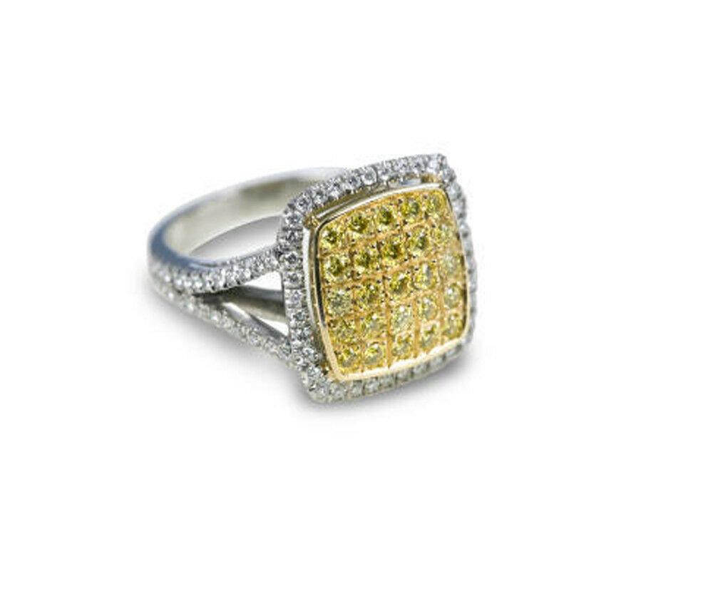 Diamond Pave Ring with Fancy Intense Yellow & White