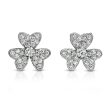 Diamond Clusters in Heart-Shaped Petals Flower Earrings Set in 18K White Gold