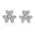 Diamond Clusters in Heart-Shaped Petals Flower Earrings Set in 18K White Gold