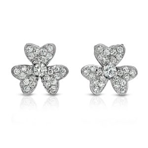 Diamond Clusters in Heart-Shaped Petals Flower Earrings Set in 18K White Gold