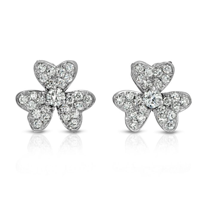 Diamond Clusters in Heart-Shaped Petals Flower Earrings Set in 18K White Gold