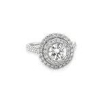 Round Brilliant Diamond with Double Halo Engagement Ring 2.06 ctw in 18K White Gold