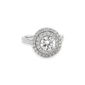 Round Brilliant Diamond with Double Halo Engagement Ring 2.06 ctw in 18K White Gold