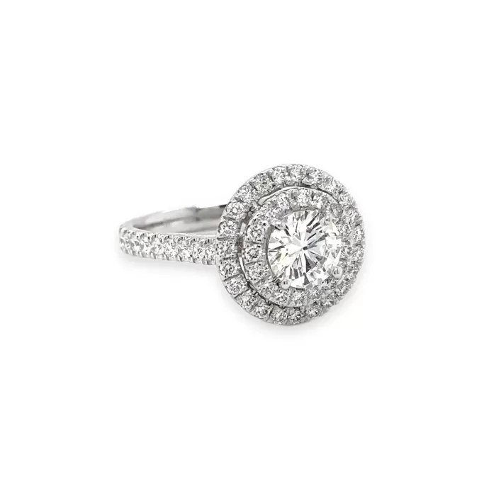 Round Brilliant Diamond with Double Halo Engagement Ring 2.06 ctw in 18K White Gold