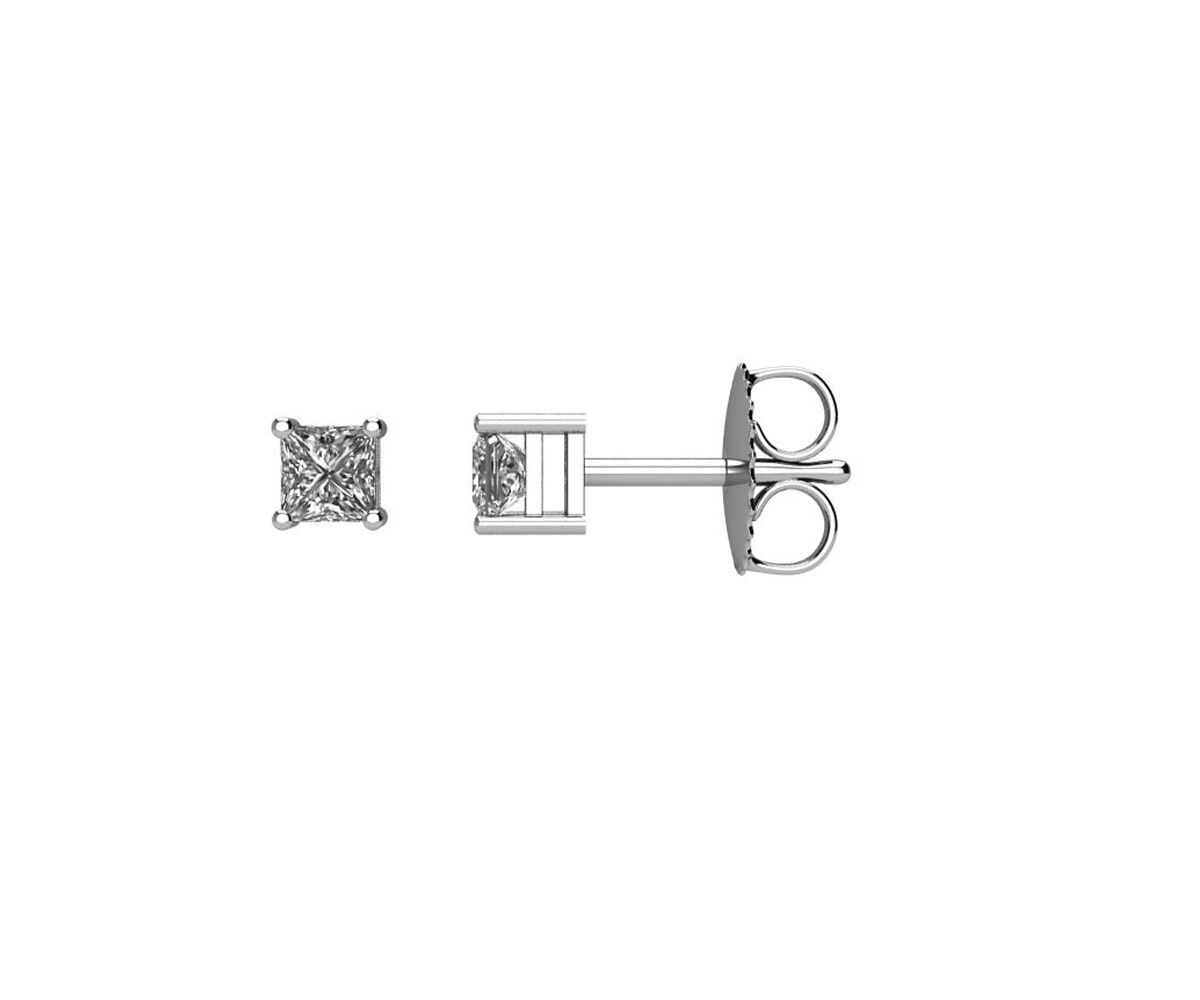 Princess Cut Diamond Stud Earrings 0.52 ctw in 14K White Gold