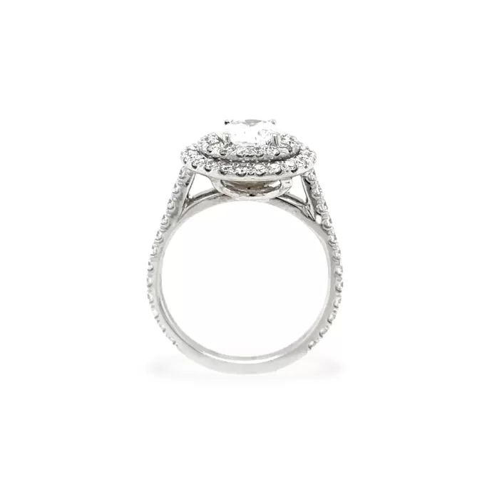 Round Brilliant Diamond with Double Halo Engagement Ring 2.06 ctw in 18K White Gold