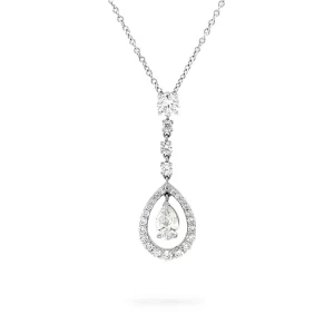 Diamond Pear and Round-shaped Drop Necklace in 18K White Gold