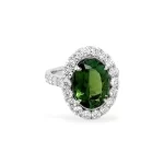 Oval Green Tourmaline and Diamond Ring 7.08 ctw Set in Platinum