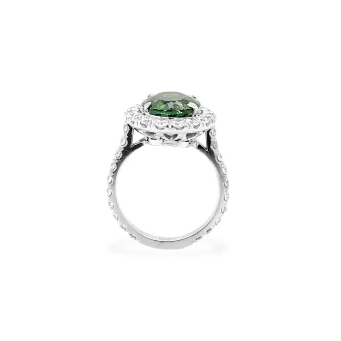 Oval Green Tourmaline and Diamond Ring 7.08 ctw Set in Platinum