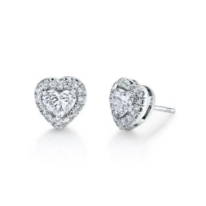 Diamond Heart Shape Stud Earrings in Platinum