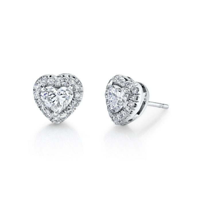 Diamond Heart Shape Stud Earrings in Platinum
