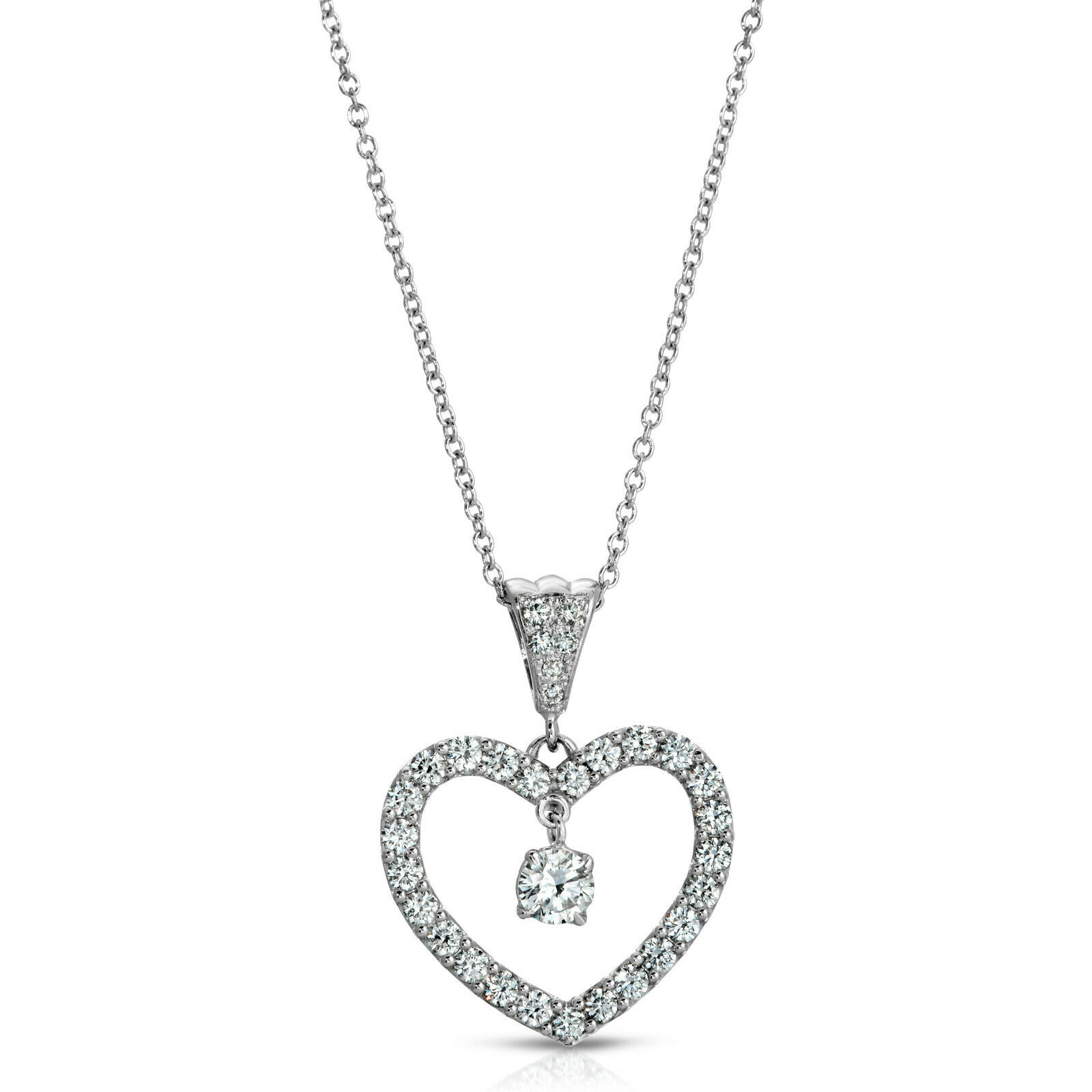 Diamond Heart Necklace 0.89 ctw in14K White Gold