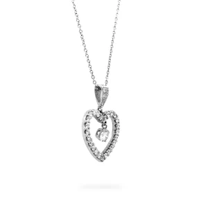 Diamond Heart Necklace 0.89 Ct 14K White Gold