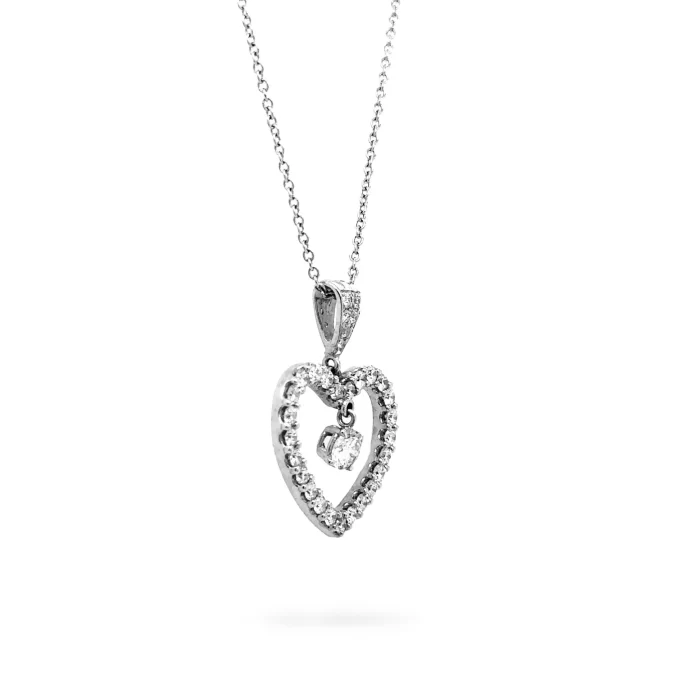 Diamond Heart Necklace 0.89 ctw in14K White Gold