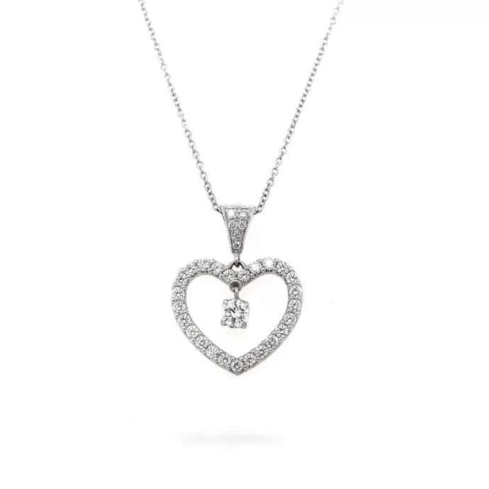Diamond Heart Necklace 0.89 ctw in14K White Gold