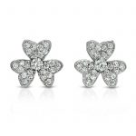 Diamond Clusters in Heart-Shaped Petals Flower Earrings Set in 18K White Gold