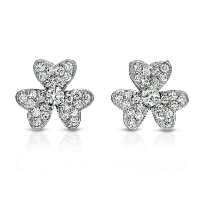 Diamond Clusters in Heart-Shaped Petals Flower Earrings Set in 18K White Gold