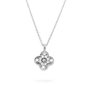 Diamond Clover Necklace in 18K White Gold