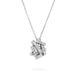Baguettes and Round Diamond Necklace in 18K White Gold