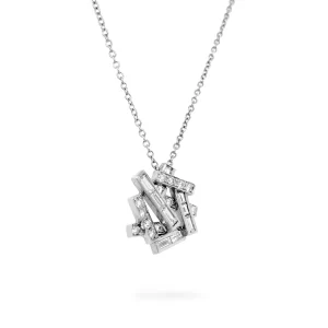 J5321 Baguettes and Round Diamond Necklace in 18K White Gold