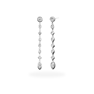 Diamond Multi Shape Bezel Linear Drop Earrings, 2.75 Total Carat Weight Set in Platinum