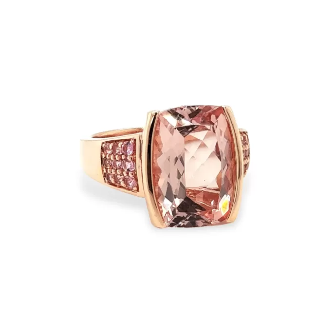 Morganite and Pink Tourmaline Ring in 14K Rose Gold