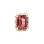 Pink Tourmaline and Diamond Halo Ring in 18K Rose Gold