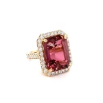 Pink Tourmaline and Diamond Halo Ring in 18K Rose Gold