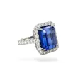 Natural Tanzanite and Diamond Halo Ring in Platinum