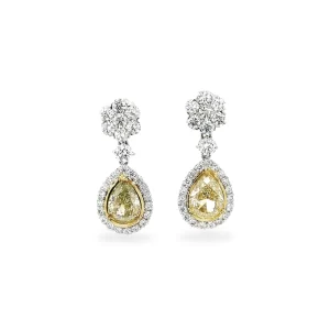 J5720 Pear-cut Yellow Diamond and Flower Diamond Drop Earrings 6.42 ctw in Platinum & 18K Yellow Gold