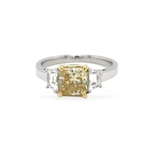 J5817 Fancy Brownish Yellow Radiant Diamond Ring, 1.76 ctw in Platinum & 18K Yellow Gold
