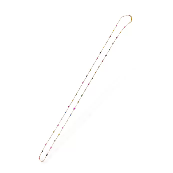Diamonds & Multi-color Gemstone Station Necklace, 4.31 ctw in 18K Yellow Gold