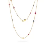 Diamonds & Multi-color Gemstone Station Necklace, 4.31 ctw in 18K Yellow Gold