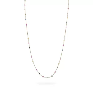 Diamonds & Multi-color Gemstone Station Necklace, 4.31 ctw in 18K Yellow Gold