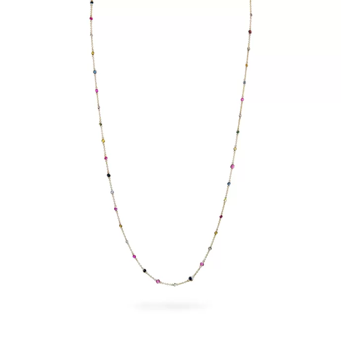 Diamonds & Multi-color Gemstone Station Necklace, 4.31 ctw in 18K Yellow Gold