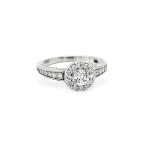 Round Diamond Halo Engagement Ring 0.93 ctw in 14K White Gold