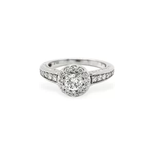 J4585 Round Diamond Halo Engagement Ring 0.93 ctw in 14K White Gold