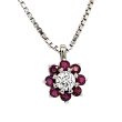 Diamond and Ruby Flower Halo Pendant Necklace in 18k White Gold