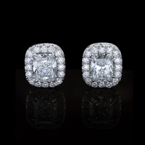 Cushion Cut Natural Diamond Earrings 14.13 carats F Color VS Clarity. 3.95 Carats Small Diamonds. Platinum. GIA