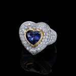 Heart Shape Blue Sapphire and Diamond Ring. Platinum/18KYG
