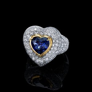 Heart Shape Blue Sapphire and Diamond Ring. Platinum/18KYG